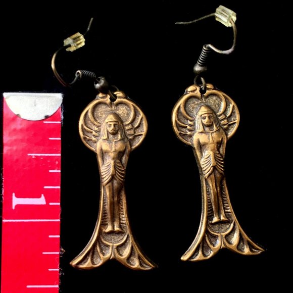 VTG Egyptian Revival WINGED PHARAOH Earrings for Pierced Ears - Picture 4 of 5